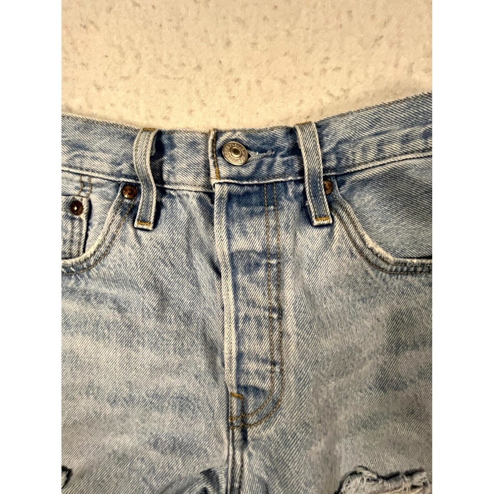 Levi's 501 Premium Cut Off Shorts Womens 29 Blue Distressed Light Wash Raw Hem - Picture 2 of 14